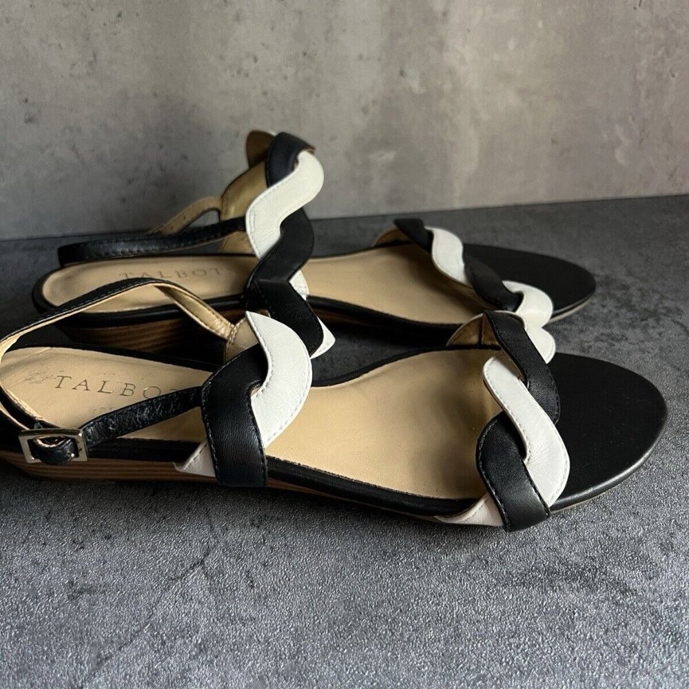 Talbots Black and White Braided Leather Slingback Sandals - Picture 12 of 16